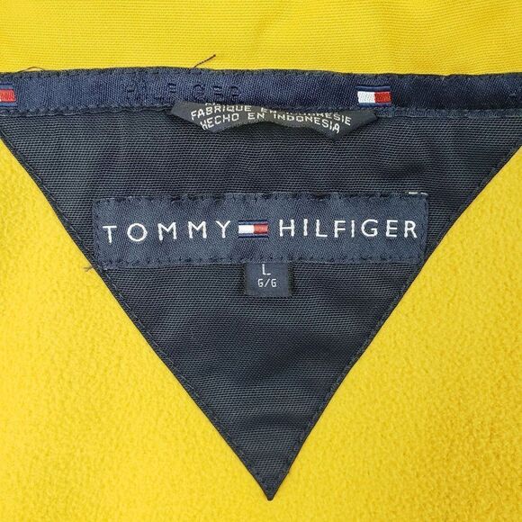 Vtg Tommy Hilfiger Men's Large Fleece Lined Hooded Green Blue Yellow Rain Jacket - Picture 2 of 15